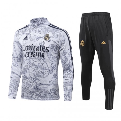 Real Madrid Dragon Sweat d'Entraînement Quarter-Zip 2023-24 Grise Real Madrid Dragon Sweat d'Entraînement Quarter-Zip 2023-24 Grise